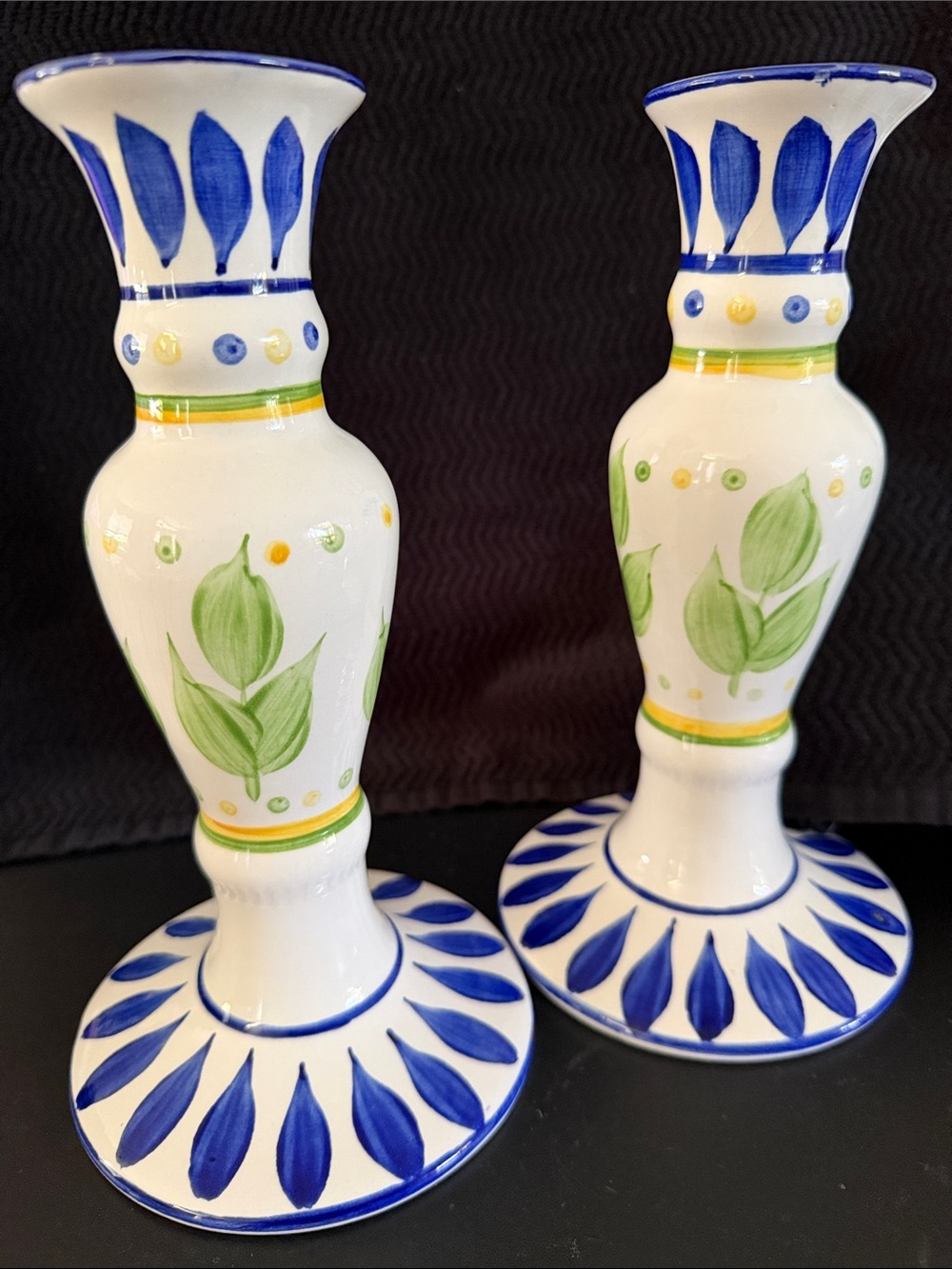 Clarisse by Gibson 9” Tall Ceramic Candlestick Pair